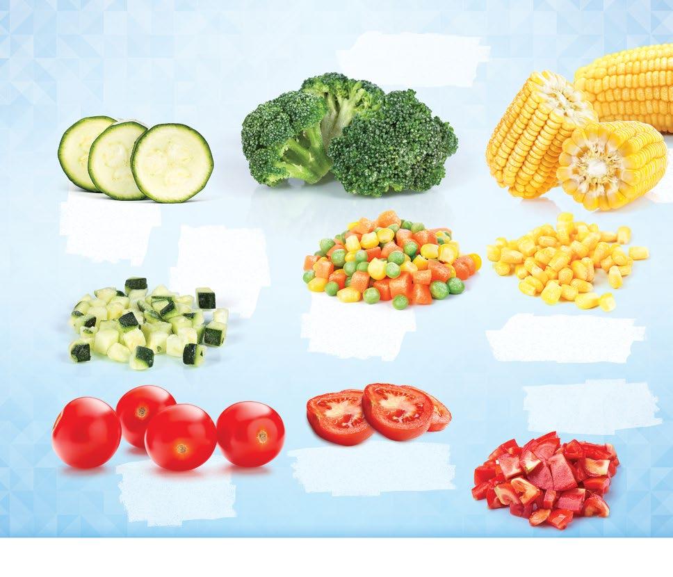 octabines BAGS CARTONS brokkoli rózsa broccoli flowers Broccoliröschen cukkini szelet courgette slices Zucchinischeibe cukkini kocka zucchini dices Zucchiniwürfel zöldségkeverék mixed vegetables