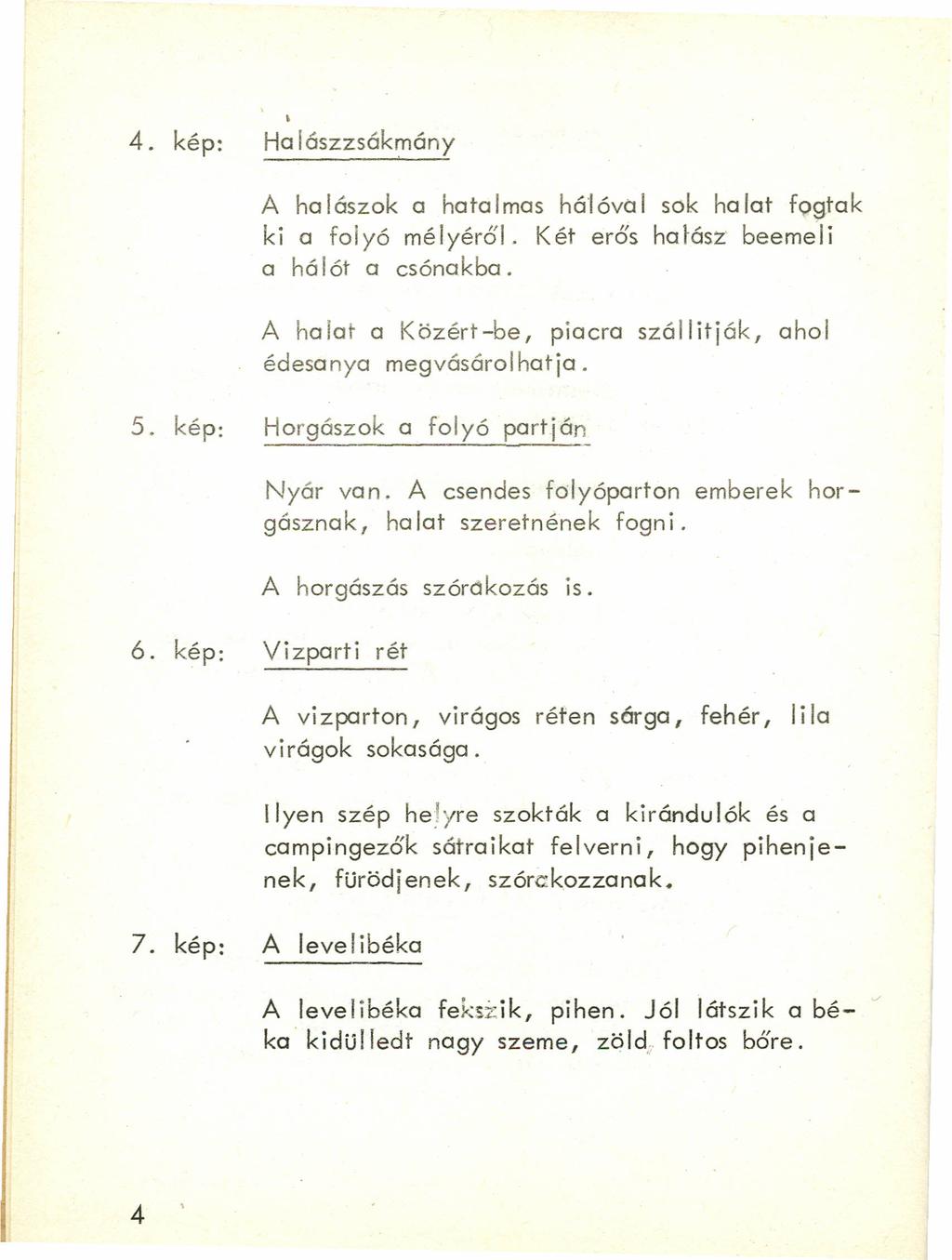 4. kép: Ha lászzsákmány A halászok a hatalmas hál óvd I sok halat Fogtek ki a folyó mélyéről. Két erős heilősz beemeli a hálót a csónakba.