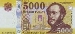 5OOO FORINTOS BANKJEGY BIZTONSÁGI SZÁL A bankjegy előoldalán a vízjelmező mellett jobbra található a tagolt formájú, hologram hatású fémcsík.