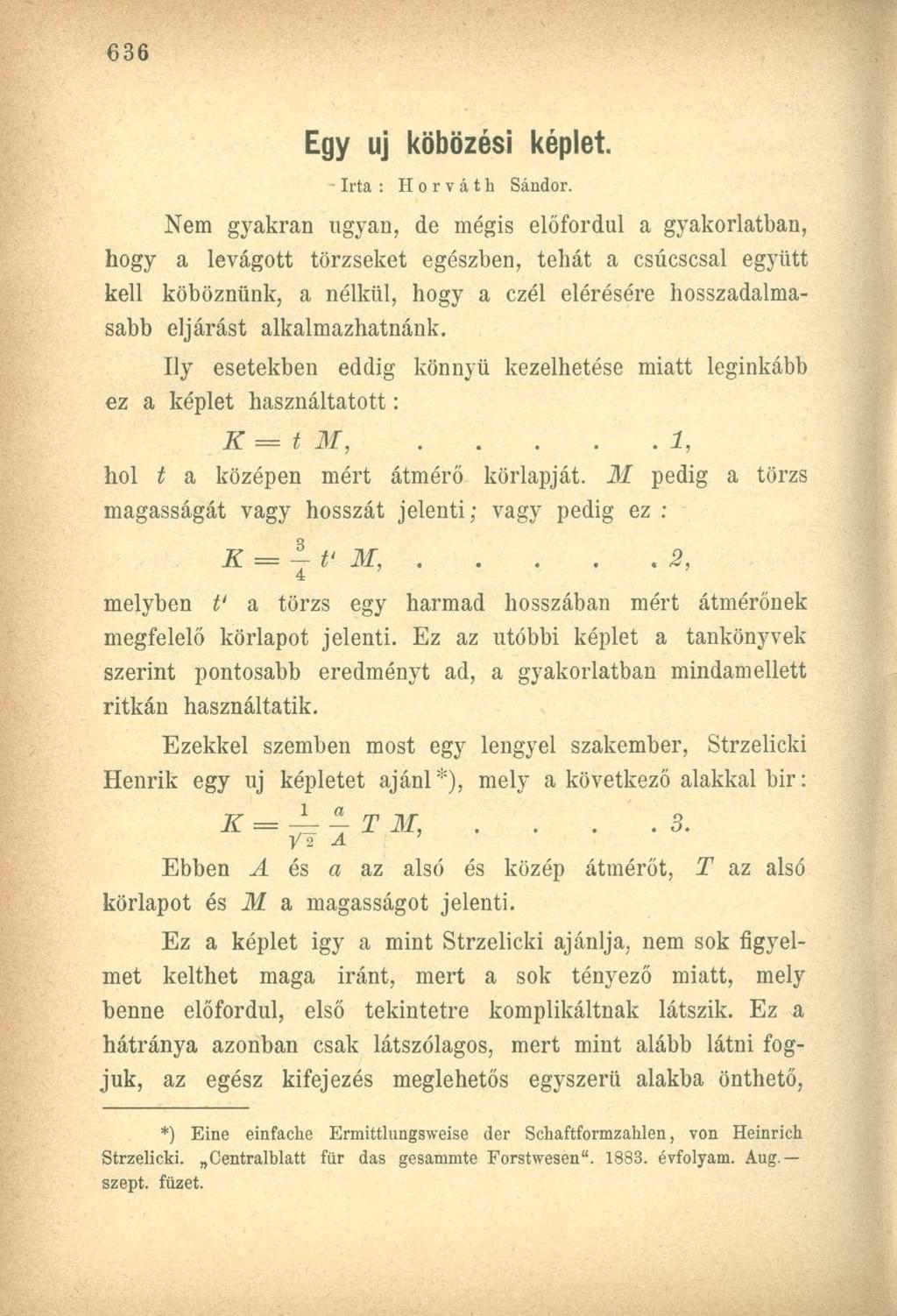 Egy uj köbözési képlet. Irta : Horváth Sándor.