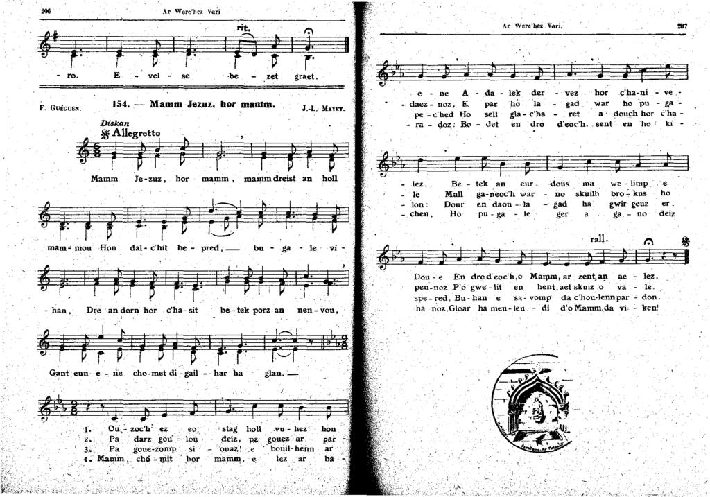 Ar Wercht:l Ve.i rit. r t : r )!:\ J. Il r - ro. E - vel - se be zet gra_et. F. GVÉGUEN. 54. - Mamm Jezuz, bor mamm. Dtskan Allegretto. r t f Ma mm Je--zuz, bor mam, mamm dreist an hon : f l J.