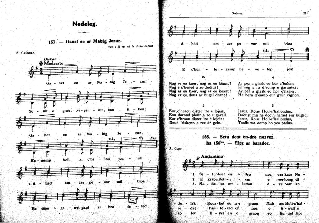 edeieg.!h Nedeleg. 57.- Ganet eo ar Mabig Jezuz, Ton : I.t t né le dicin etfo.at.diskan. Mod.erato...-=,... tctr Ga - net eo a!, Ma 4 l bi& tre- ger - nit, kan Je zuz.: Jt l ttj=q!