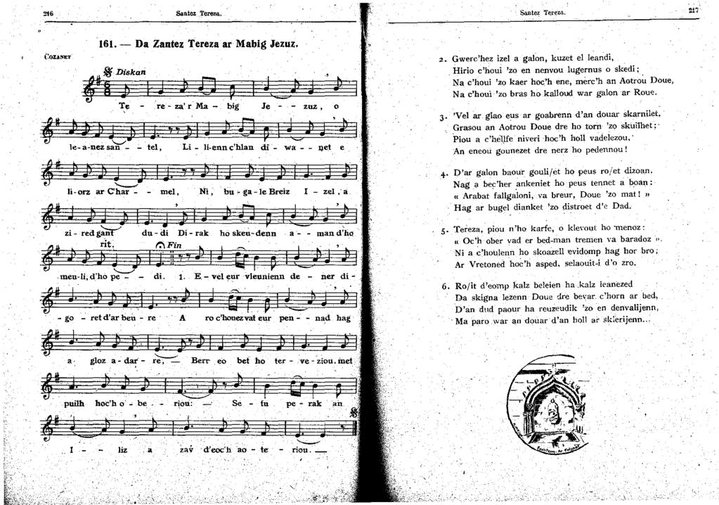 Santez Terez.a. 27 CozAI"ET 6.- Da lantez Tereza ar Mabig Jezuz. @ " Diskari 4a;J JQ p J, re- za r- Ma - big Je - zuz 0 le-a-nez san - - tel, Li- U-ennchlan di-- wa :Q.et e ).