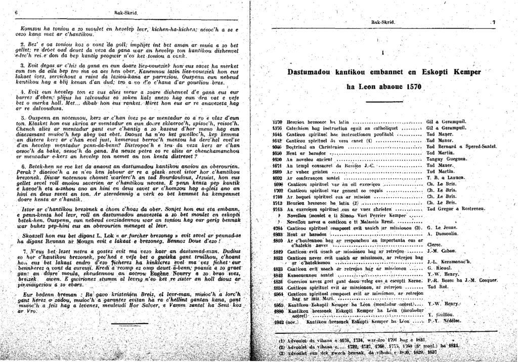 Rak-Skrid. Komzou ha toniou a zo moulet én hevelep levr;-kichen-ha-kichelt; acsoch a se e vezo kan!j mat ar chantilwu. 2. Bez.