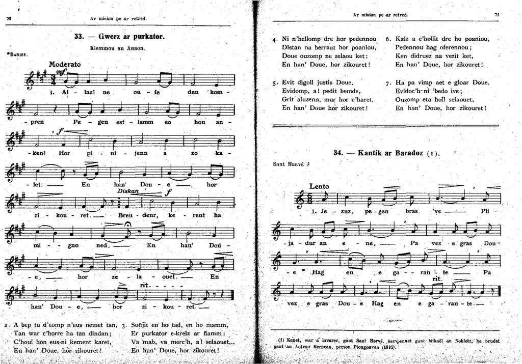 Ar mis-ion pe ar ntrd. Ar mieion pe oar retl"ed. *BARISl, y Moderato 33. - Gwerz ar purkator. Klernrnou an Anaon. 6!# ÉfjJ j J J 0.] J. -Al - laz! ne ou - fe en!