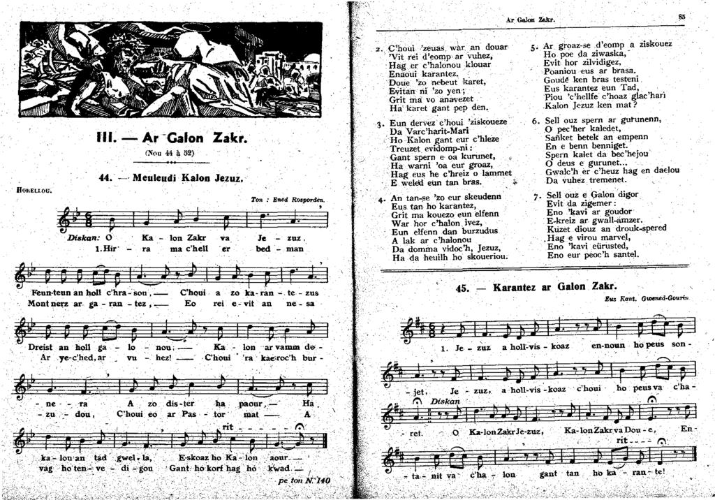 HonEu.ou. Ill. -- Ar -caton Zakt. (Nou 44 à 52) 44. Meuleudi Kalon Je.zuz. Ton : Ened Roaporden..w a J Jl J p r J. Diskan: 0 Ka - lon Zakr va Je zuz l.