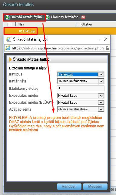 Ebben az esetben a határozatok DHSZ-el történő aláírása a Rendben gomb megnyomását követően kezdődik meg.