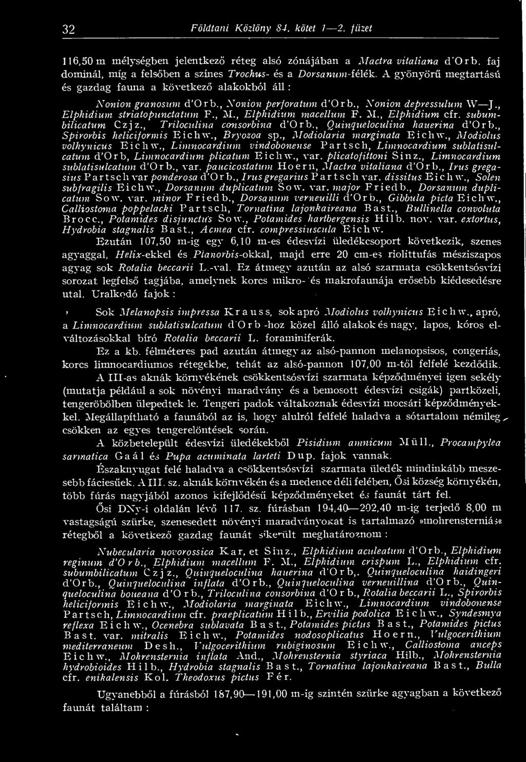 , Nonion depressulum W J., Elphidium striatopunctatum F., M., Elphidium macellum F. M., Elphidium cfr. subumbilicatum Czjz., Triloculina consorbina d Orb., Ouinqueloculina hauerina d Orb.