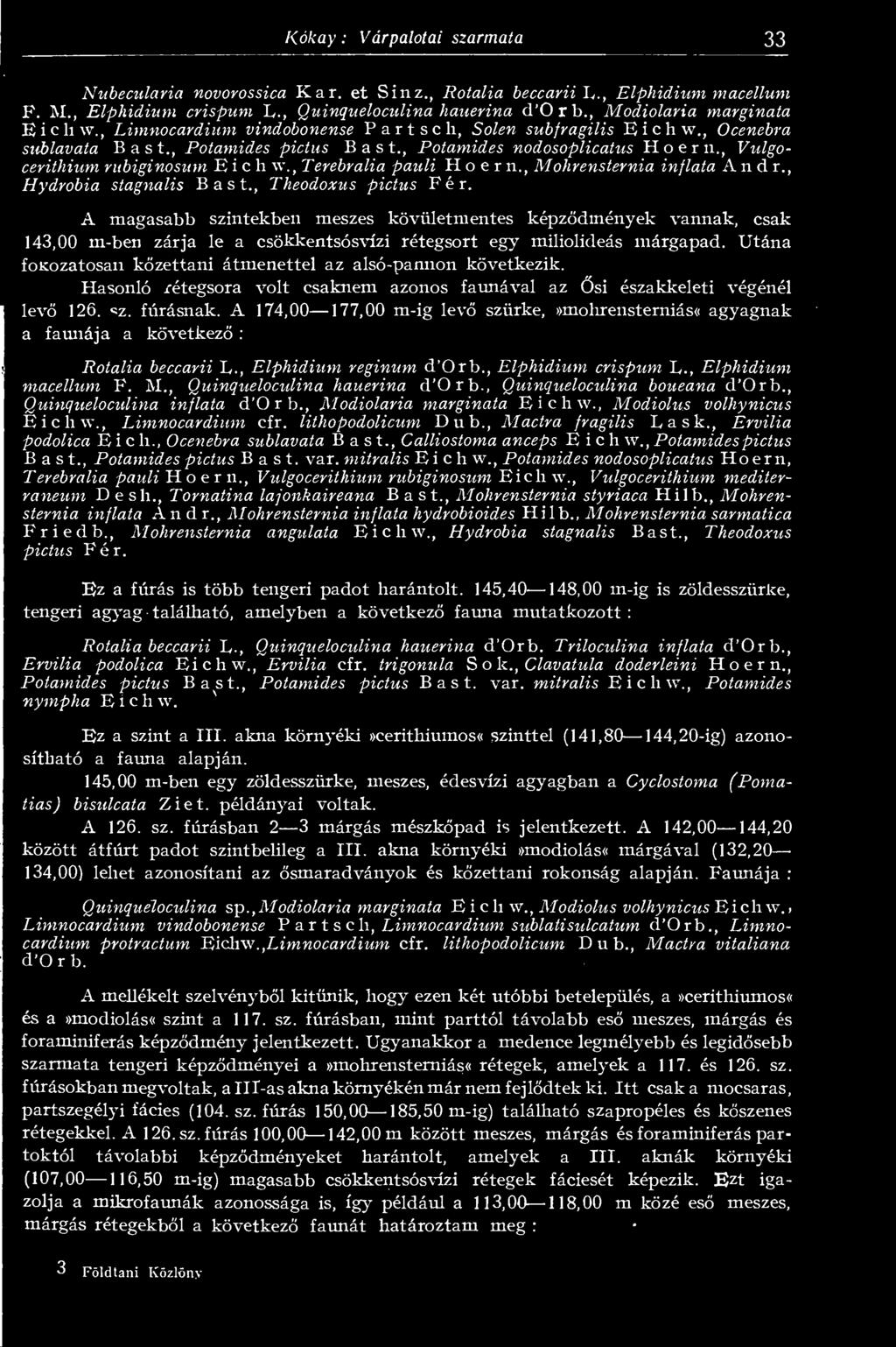 , Vulgocerithium rubiginosum E i c h w., Terebralia pauli Hoern., Mohrensternia inflata Andr., Hydrobia stagnalis Bast., Theodoxus pictus Fér.