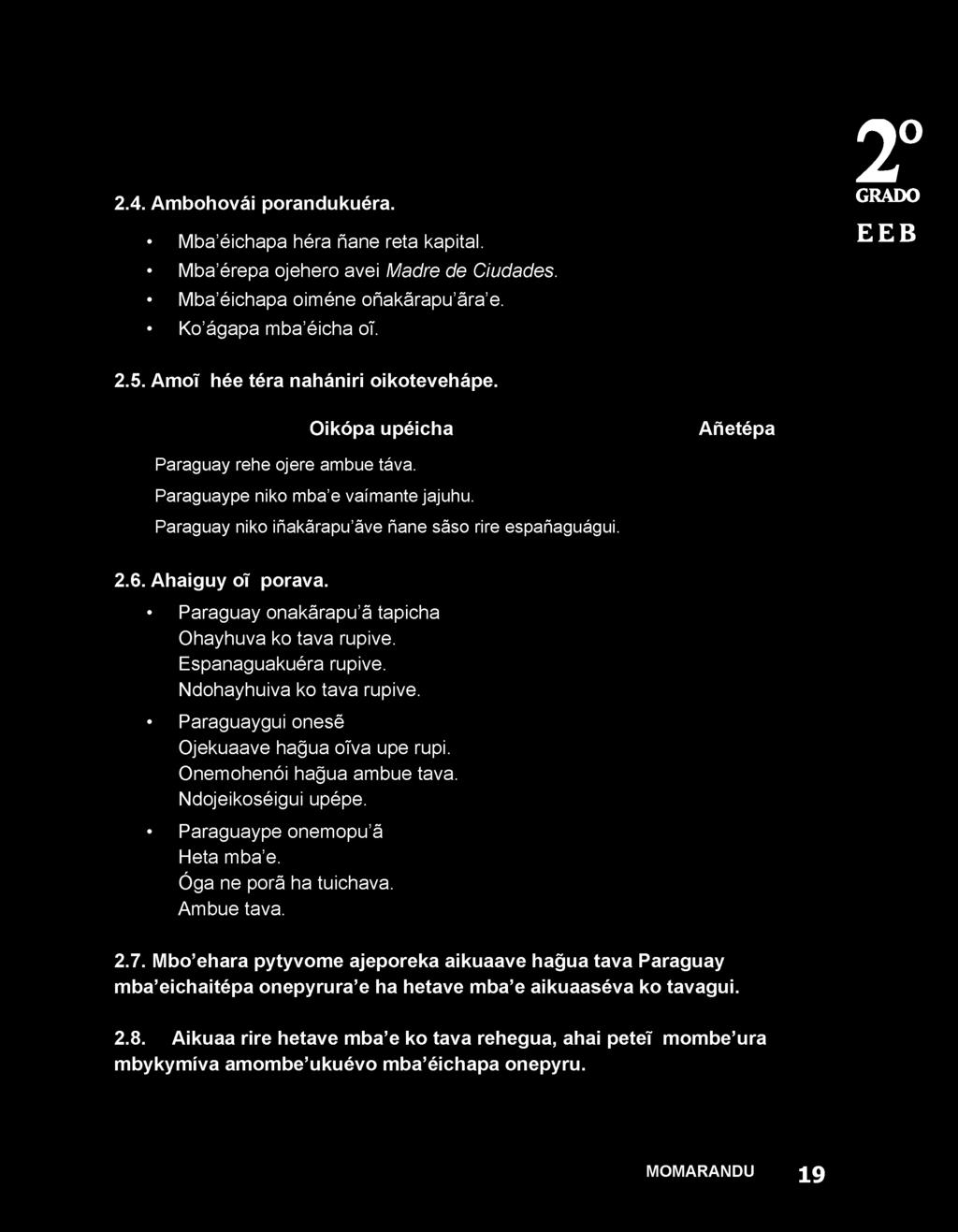 Ahaiguy oi porava. Paraguay onakàrapu à tapicha Ohayhuva ko tava rupive. Espanaguakuéra rupive. Ndohayhuiva ko tava rupive. Paraguaygui onesé Ojekuaave hagua oiva upe rupi.