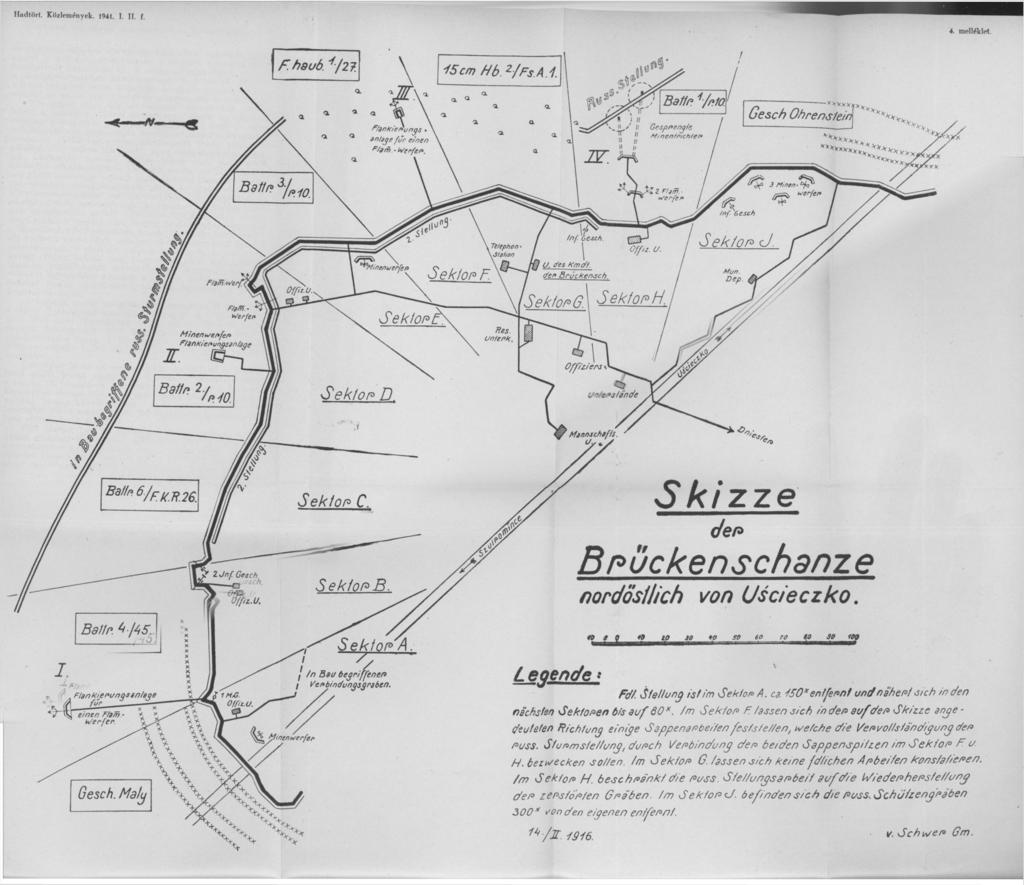 Hadtört. Közlemények. 1941. I. II. f. 4. melléklet. 37c/zze d e r > Brückenschanze nordöstlich von Uscieczko. i L e g e n c f e Fd! Stellung ist im Sektoa> A. ca.