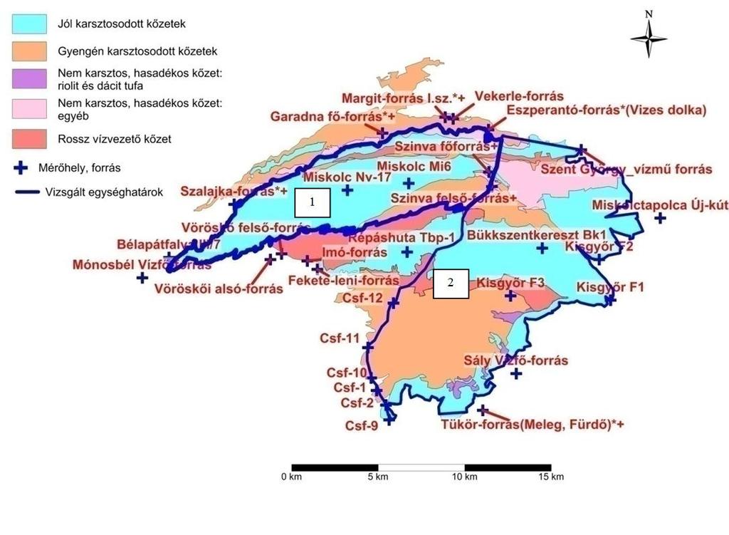 Új karsztvízkészlet meghatározási módszer, eredmények 35 2005-ben Less György az egész hegységet vízföldtani alapon 3 nagy és számos kis egységre osztotta (Less 2005).