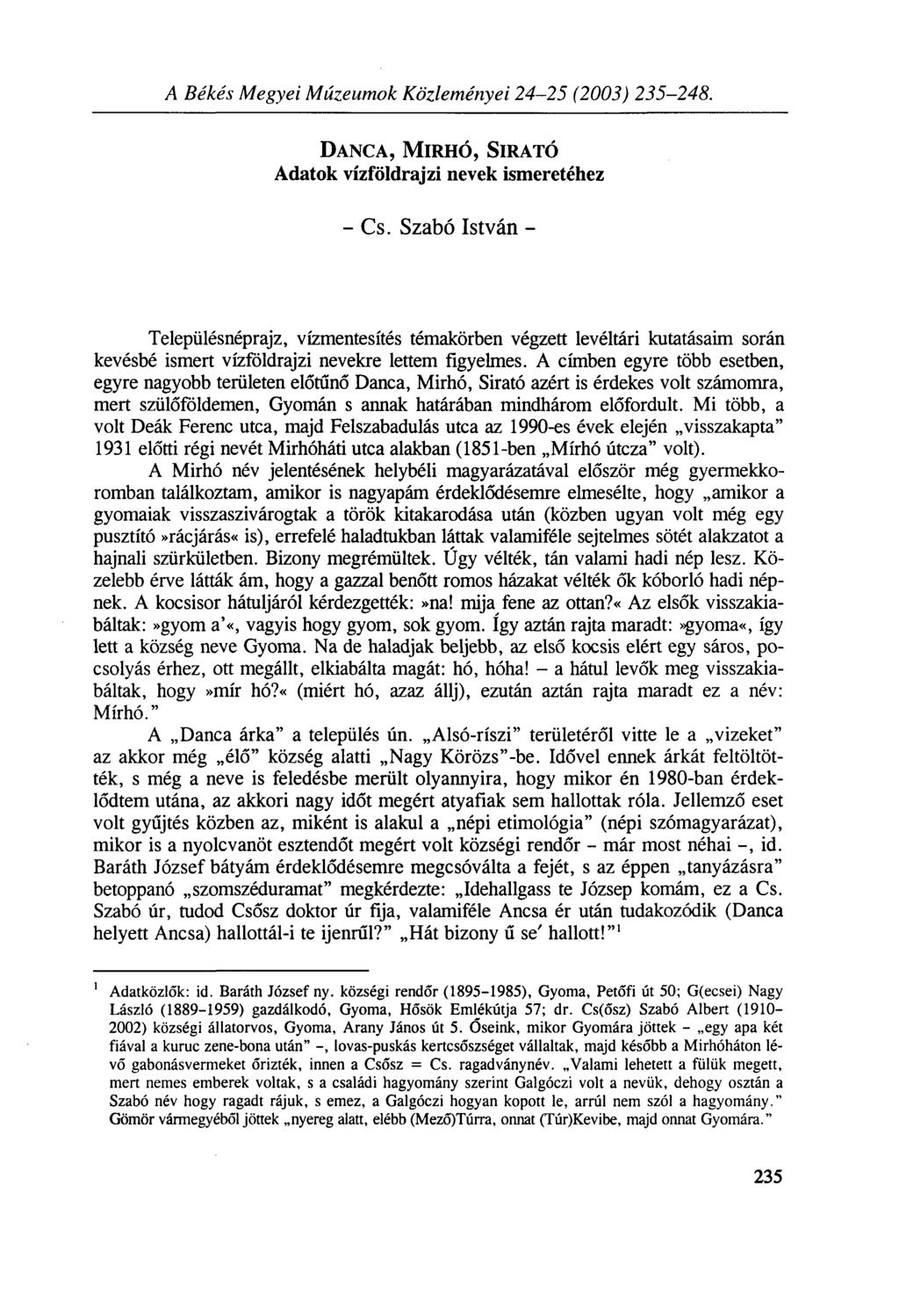 A Békés Megyei Múzeumok Közleményei 24-25 (2003) 235-248.