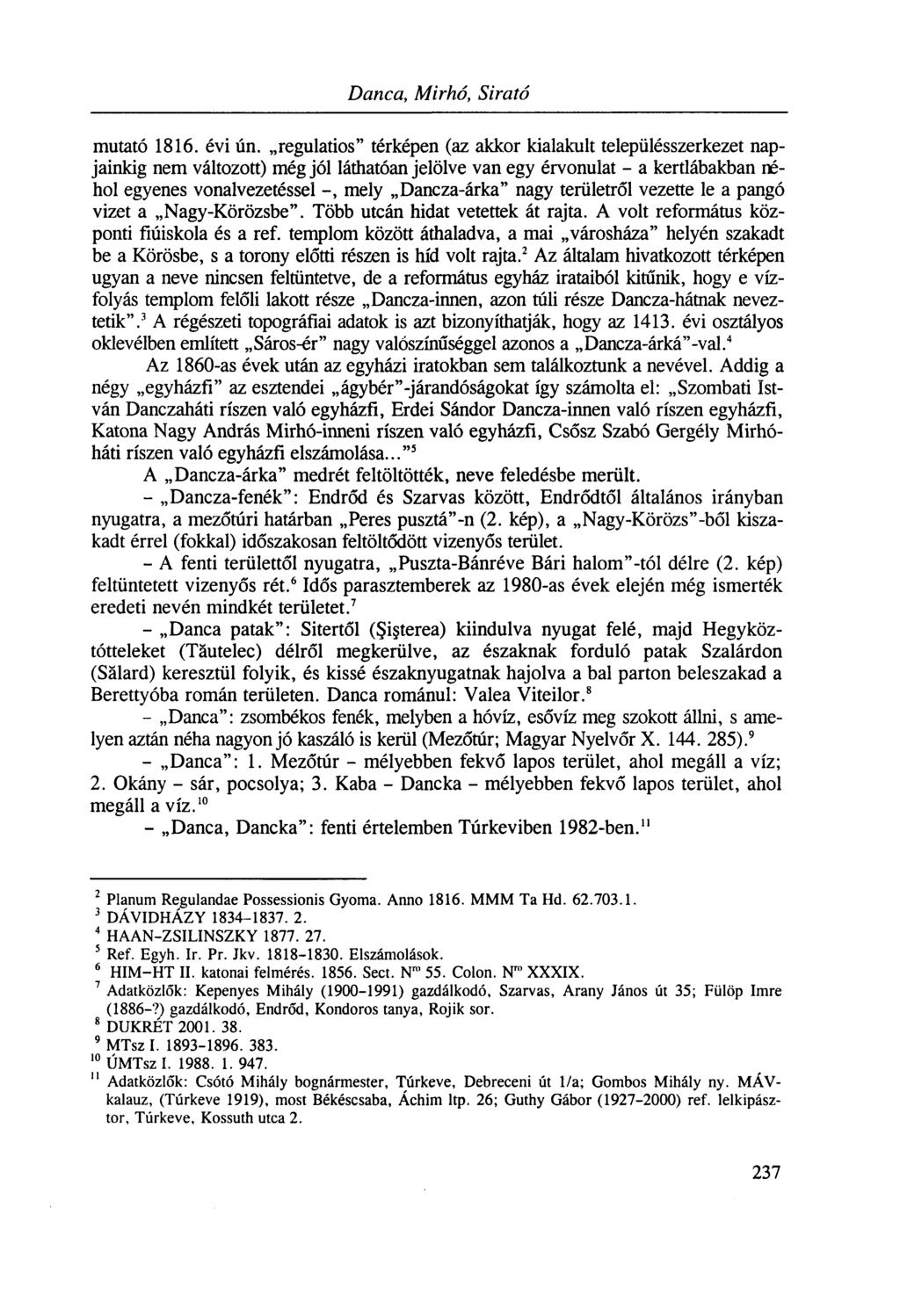 Danca, Mirhó, Sirató mutató 1816. évi ún.