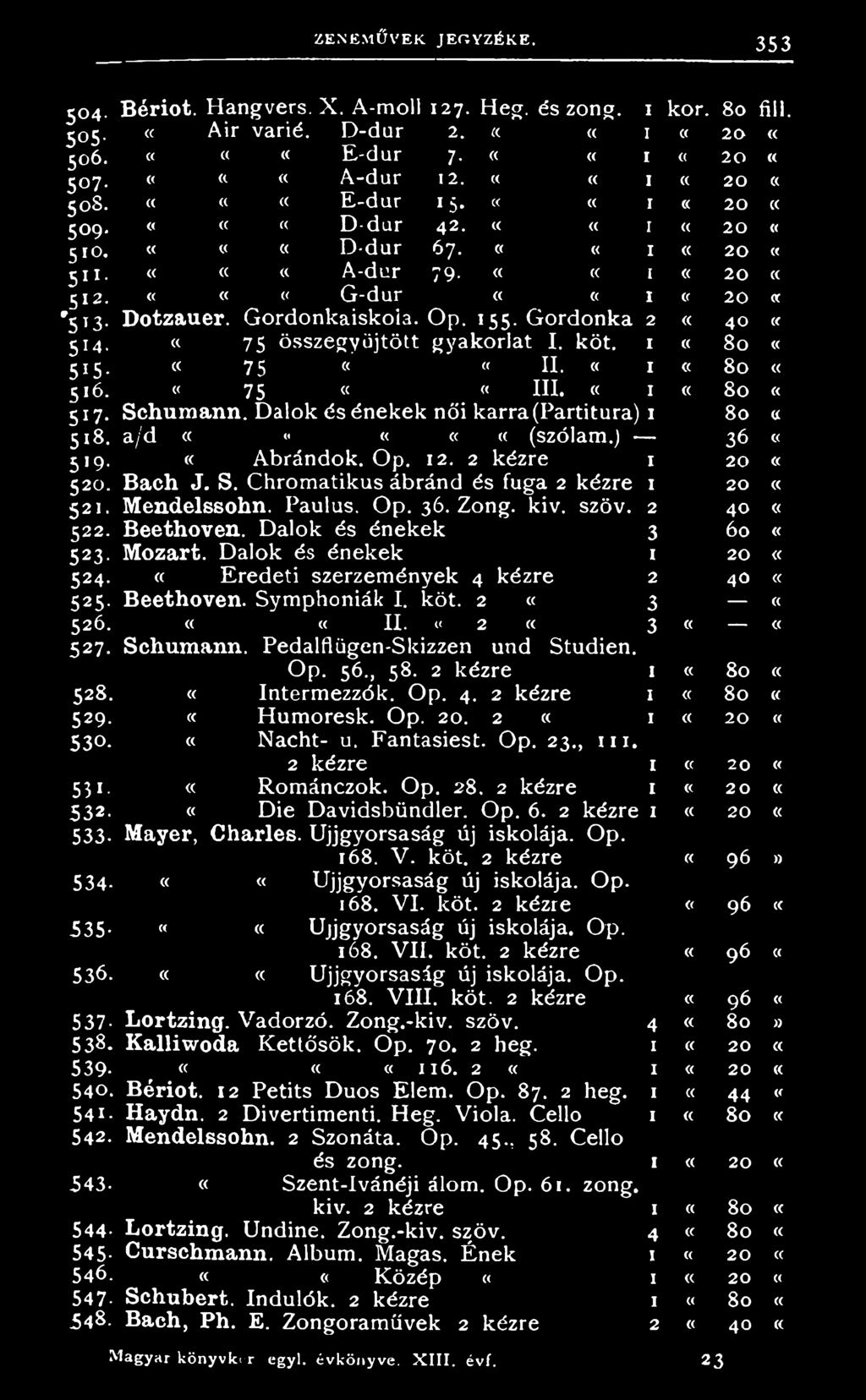 Mendelssohn. P a u lu s. O p. 3 6. Z o n g. k i v. s z ö v. 2 5 2 2. Beethoven. D a l o k é s é n e k e k 3 5 2 3. Mozart. D a l o k é s é n e k e k 1 3 6 «2 0 20 «40 «6 0 «2 0 «5 2 4.