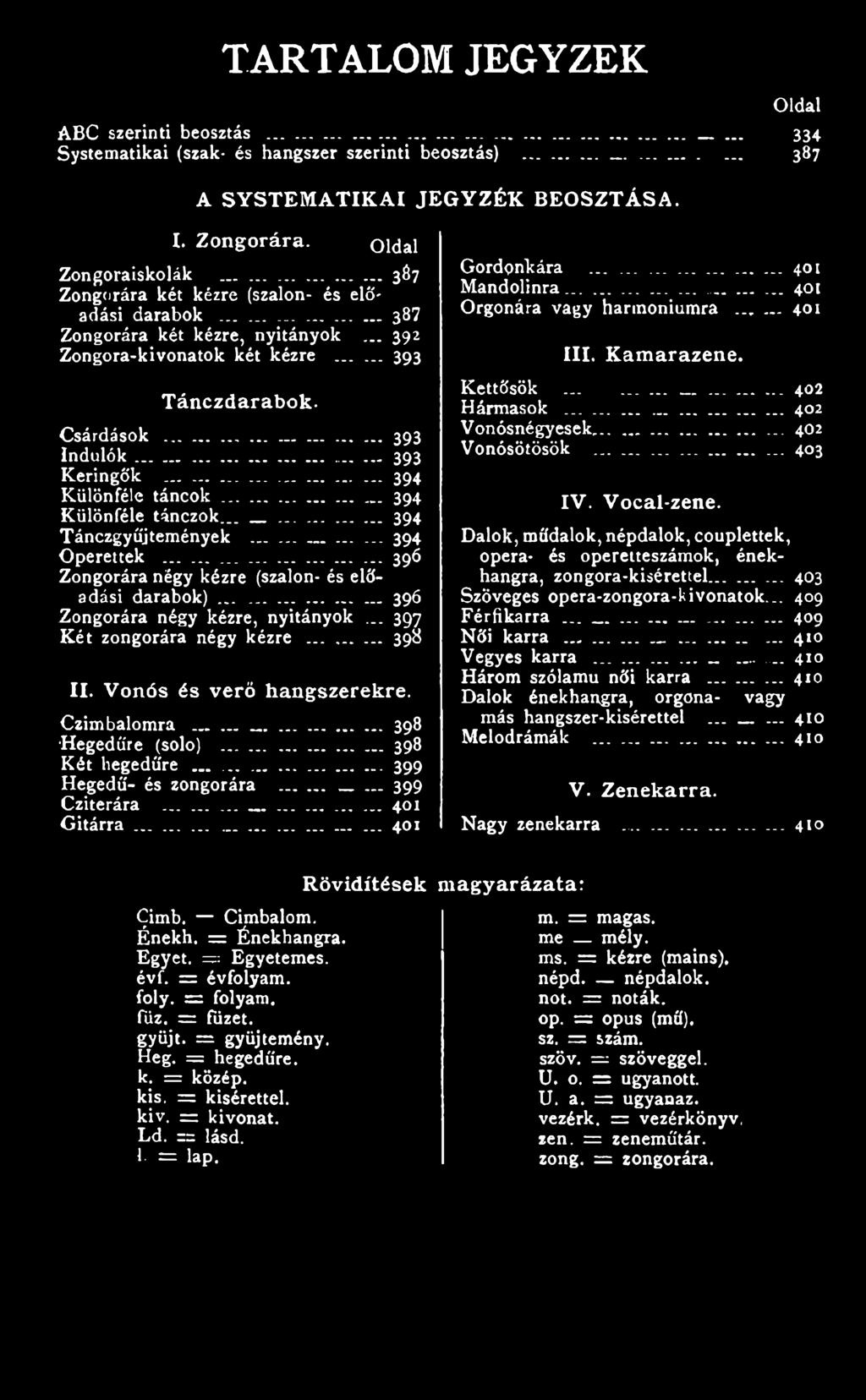 .. 399 Cziterára............ 401 G itárra... 401 Gordonkára............ 401 Mandolinra............ 401 Orgonára vagy harmoniumra... 401 I I I. K a m a r a z e n e. Kettősök...... 402 Hármasok.