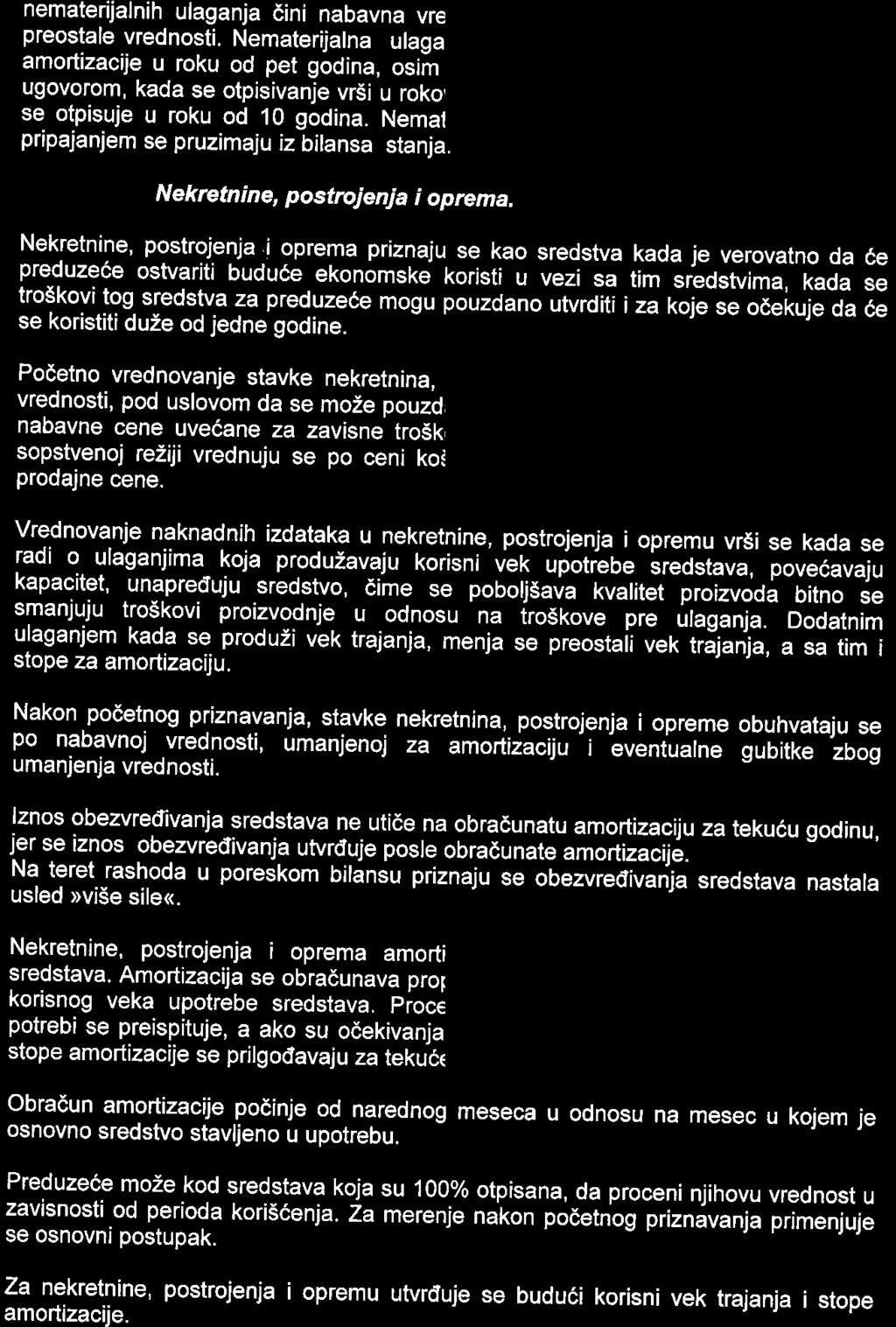 nematerijalnih ulaganja 6ini nabavna vre preostale vrednosti. Nematerijalna ulaga amortizacije u roku od pet godina, osim ugovorom, kada se otpisivanje vr5i u roko, se otpisuje u roku od 10 godina.