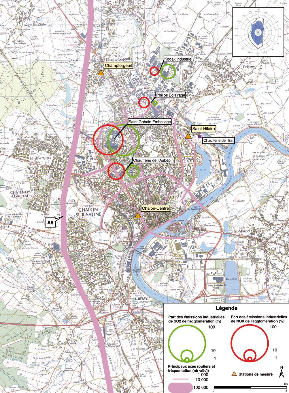 CARTE 4 PRINCIPALES SOURCES DE POLLUTION ET LOCALISATION DES STATIONS DE MESURE SUR L AGGLOMÉRATION DE CHALON-SUR-SAÔNE