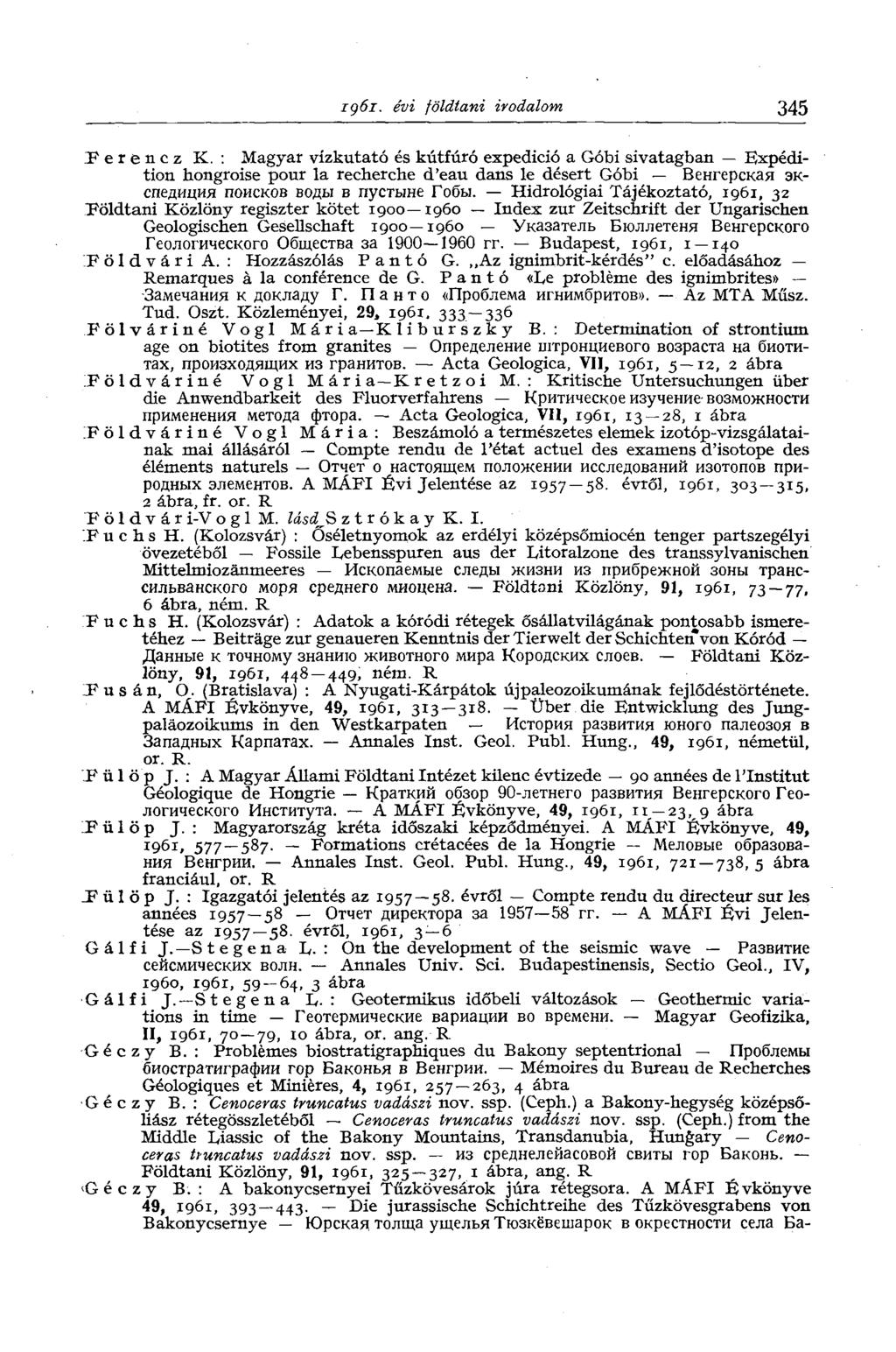 i gól. évi földtani irodalom 345 Petencz K.