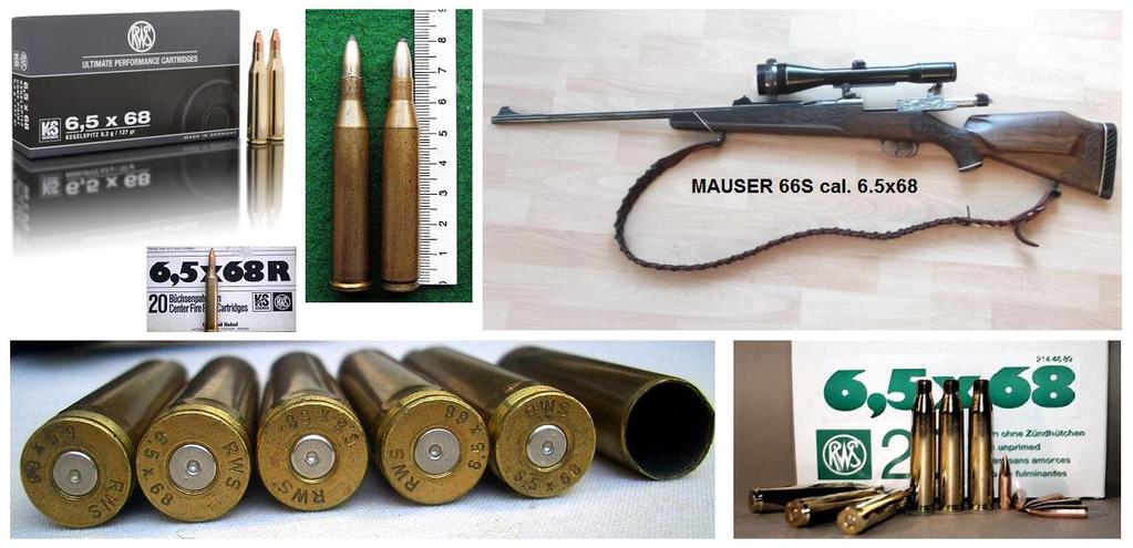 6.5x68 A 6.5x68 öbnagyságú töltényt 1939-ben mutatta be a német RWS cég. Kifejlesztése már korábban megkezdődött, mégpedig a 8x68 S hüvely nyaki részének átalakításával.