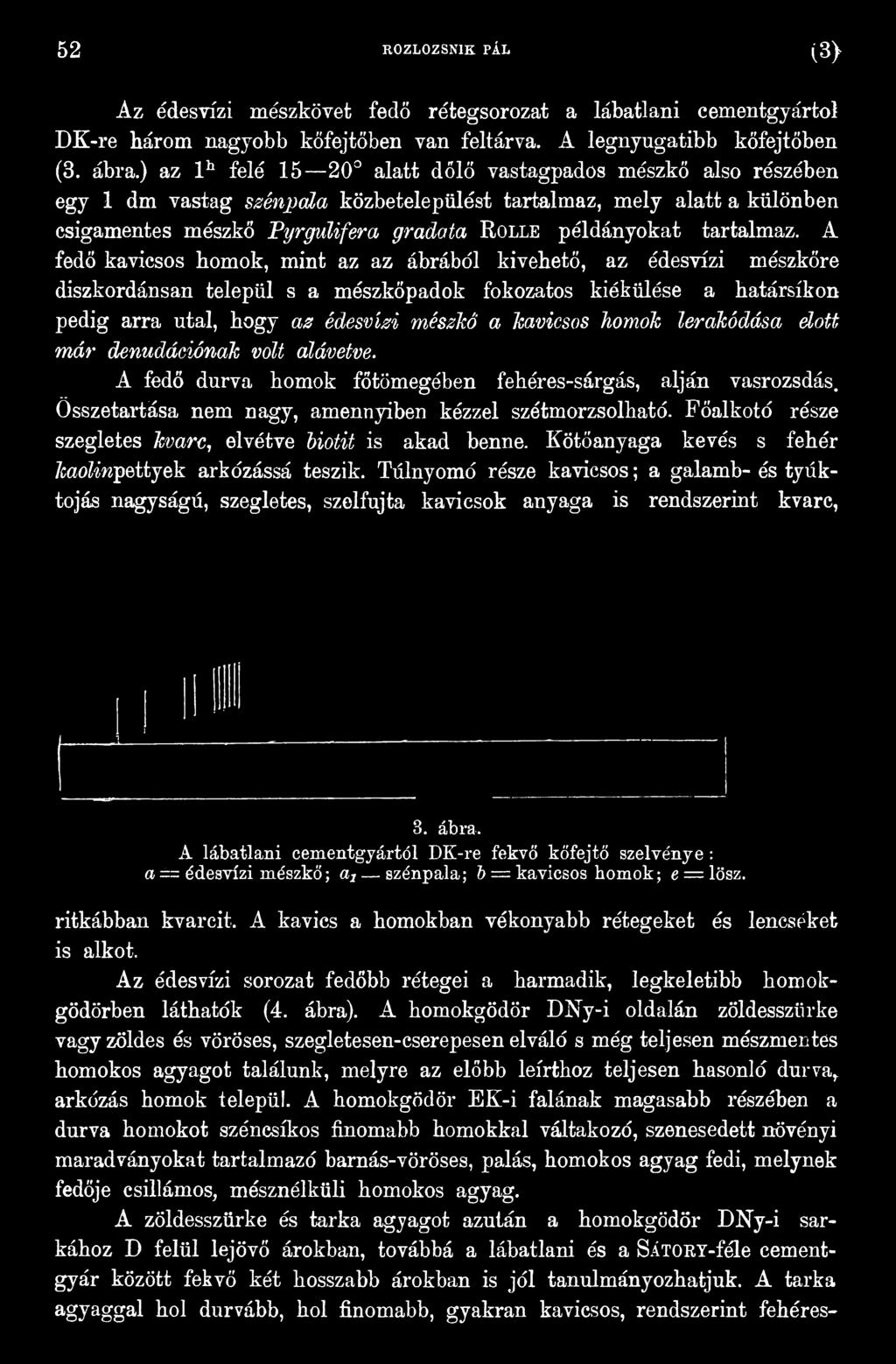 homok lerakódása előtt már denudációnak volt alávetve. A fedő durva homok főtömegében fehéres-sárgás, alján vasrozsdás. Összetartása nem nagy, amennyiben kézzel szétmorzsolható.