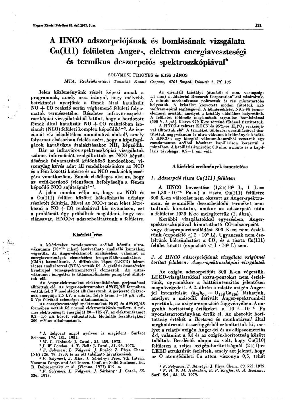 Magyar Kémiai Folyóirat 88. évf. 1982. 3. sz.