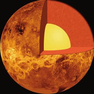 kéreg köpeny mag A bolygó felépítése A Vénusz felszíne szilárd és száraz, hiszen a magas hőmérséklet hatására minden víz elpárolog. A felszínén számos vulkán és kráter található.