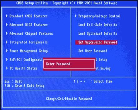 BIOS jelszó User password A beállításokhoz fér hozzá
