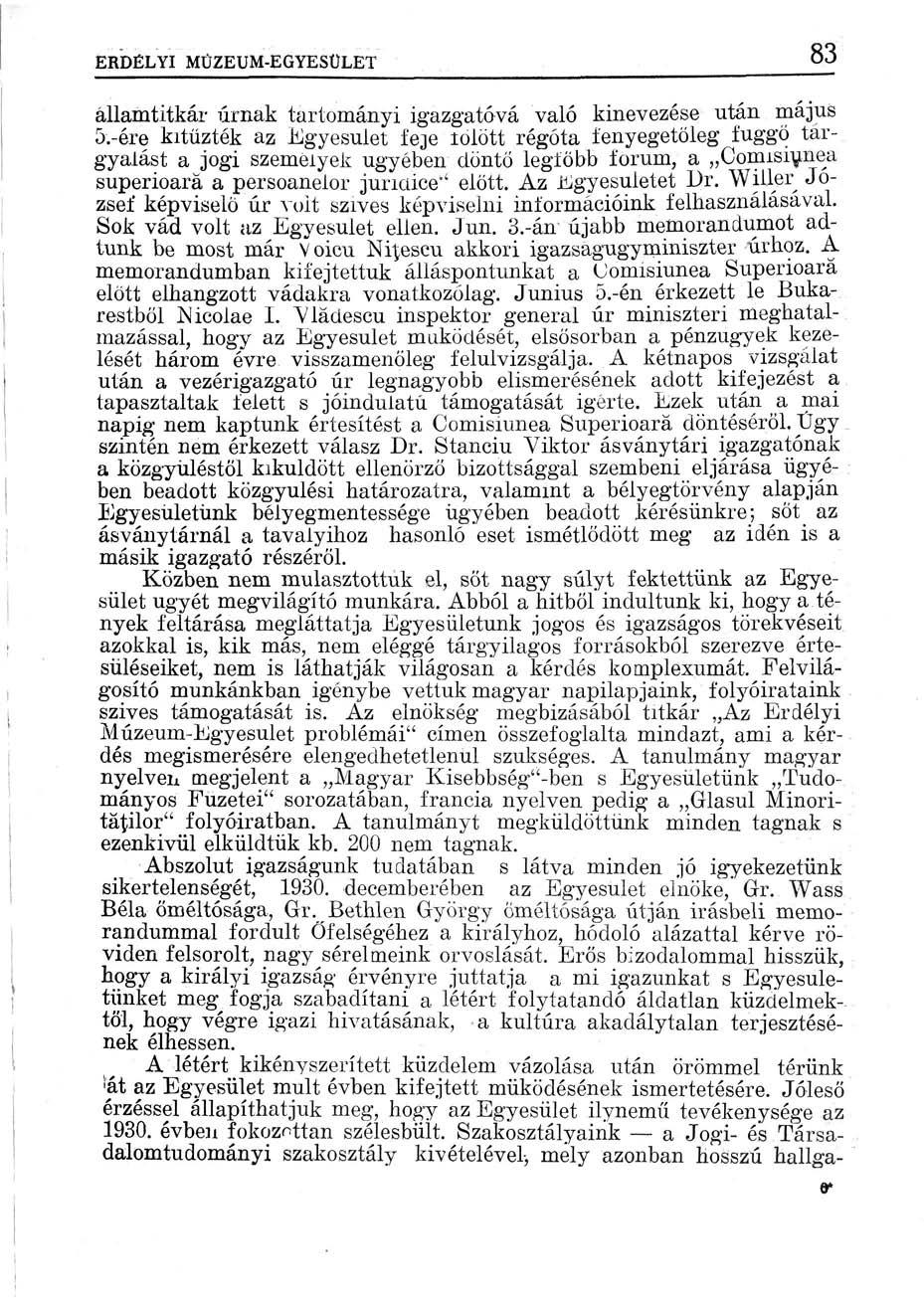 ERDÉLYI MÚZEUM-EGYESÜLET 83 államtitkár úrnak tartományi igazgatóvá való kinevezése után május 5.