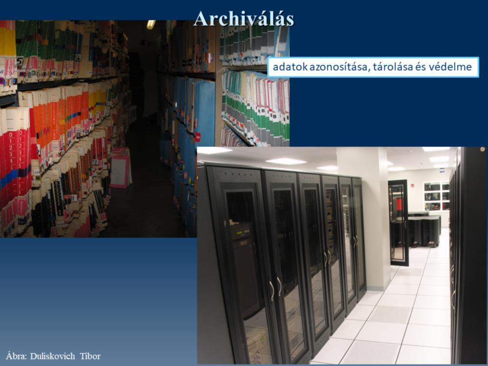 Alapvetően az archiválás funkciója az adatok azonosítása, tárolása és védelme.