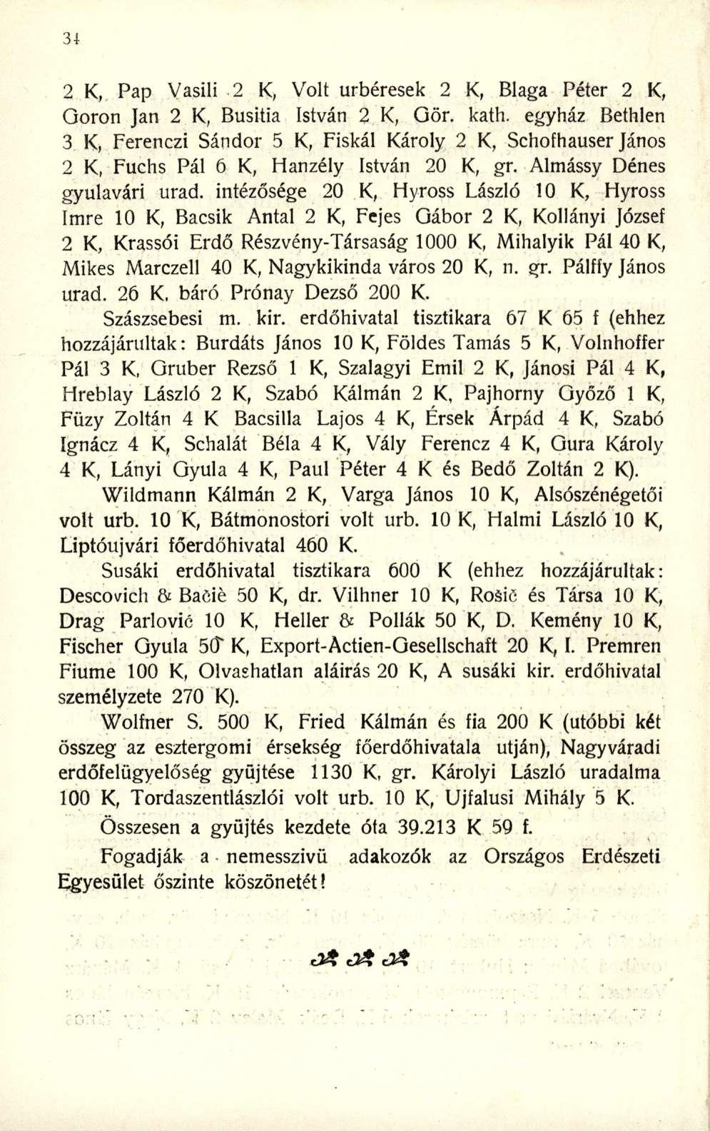 2 K, Pa p Vasil i 2 K, Vol t úrbérese k 2 K, Blag a Péte r 2 K, Goron Ja n 2 K, Busiti a Istvá n 2 K, Gör. kath.