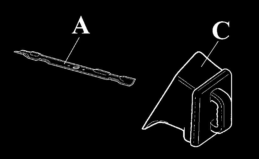 ábra, C) talajtakaró dugót, kódszáma 66110127R (vágásszélesség: 46 cm), kódszáma 66070096R (vágásszélesség: 53 cm) a (D) hátsó terelőlap alatti furatba beillesztve kell felszerelni.