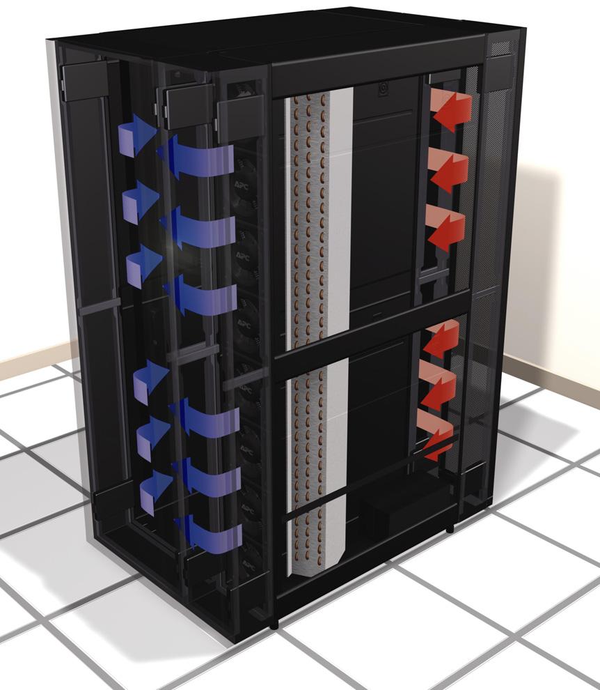 3. ábra Dedikált rack-hűtési megoldás, teljesen a rackbe épített hűtéssel A rack alapú architektúrák egyszerű és előre definiált struktúrája előre jelezhetővé teszik a működést, amit a gyártók