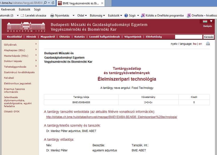 honlapon: Tárgyadatlap -