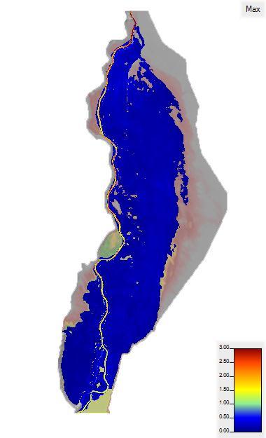 13. ábra Maximális áramlási sebességek térképe töltésezett
