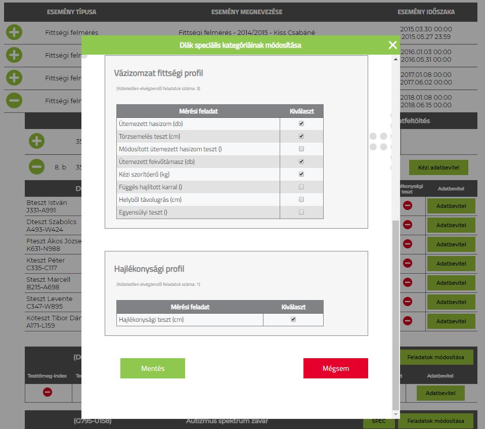 teszteket Amennyiben szükséges, válasszon az opcionális tesztek