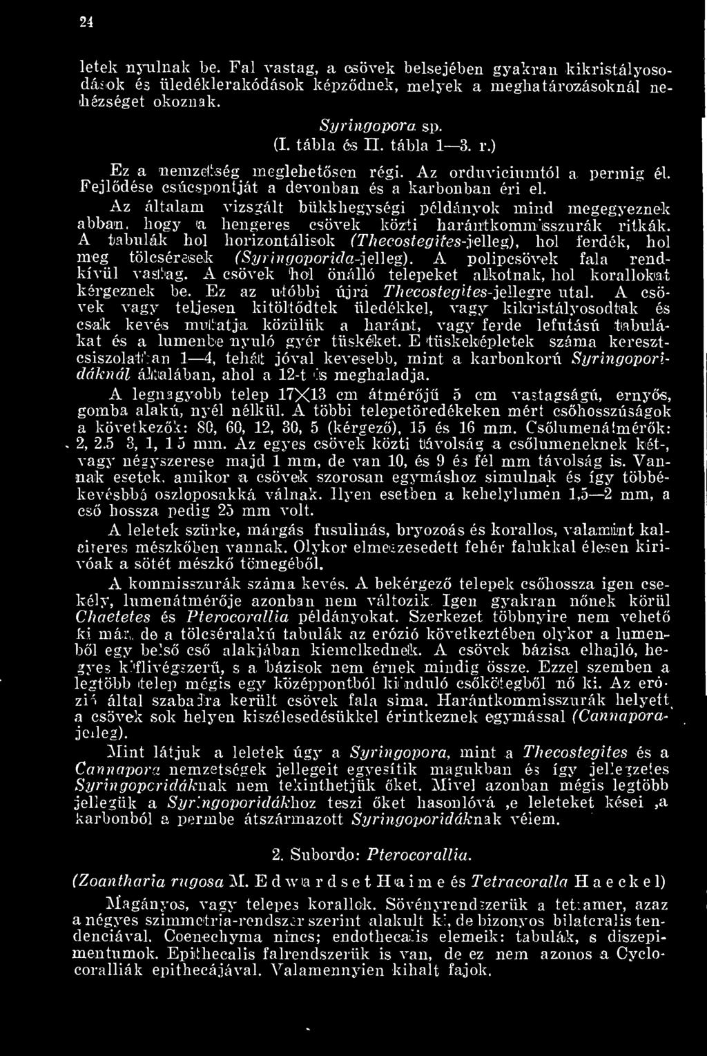 Az általam vizsgált bükkhegységi példányok mind megegyeznek abban, hogy a hengeres csövek közti harán'tkommisszurák ritkák.