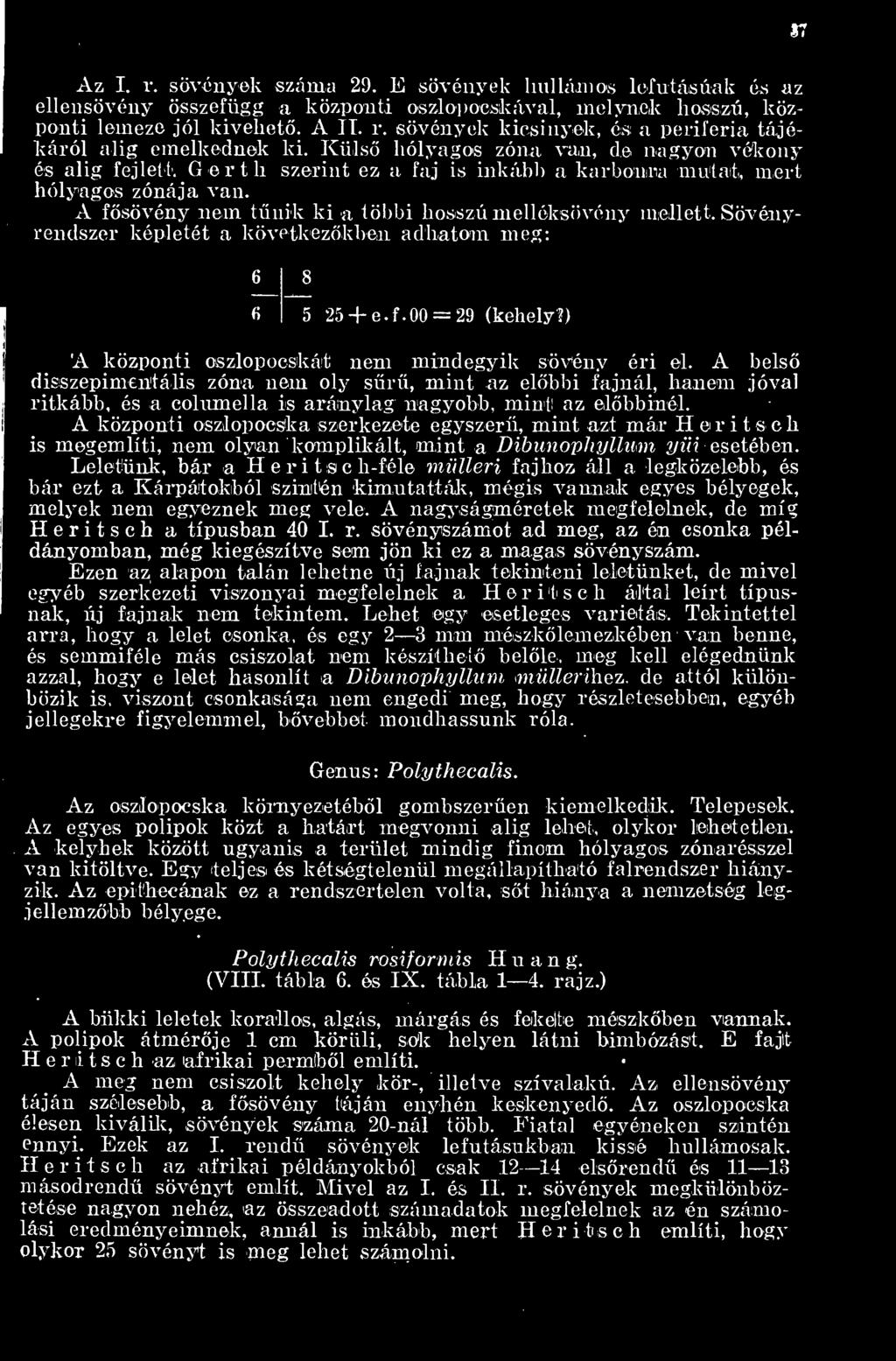 Sövényrendszer képletét a következkben adhatom meg: 6 8 fi 5 25 + e.f.00 = 29 (kehely?) A központi oszlopooskát nem mindegyik sövény éri el.
