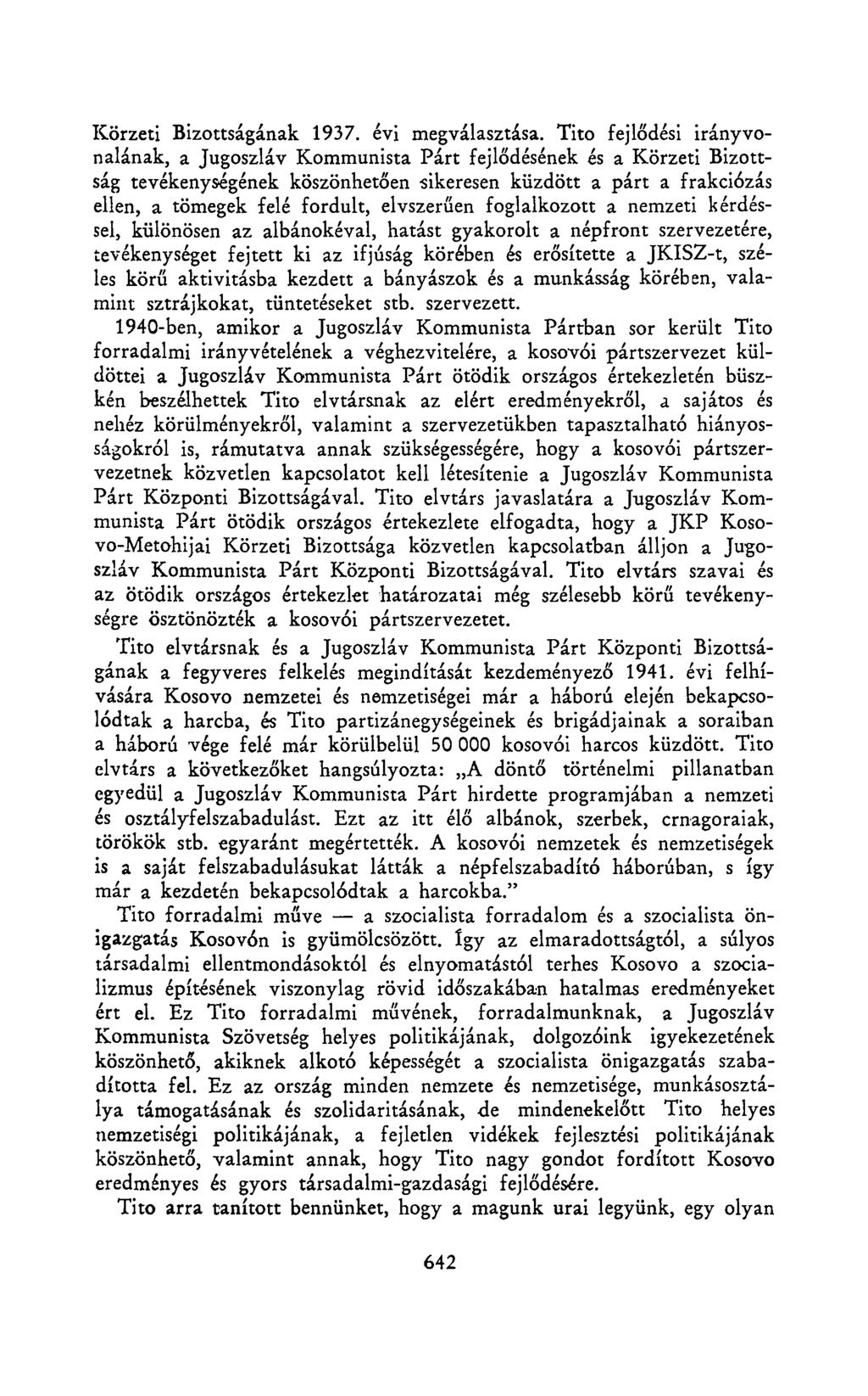 Körzeti Bizottságának 1937. évi megválasztása.