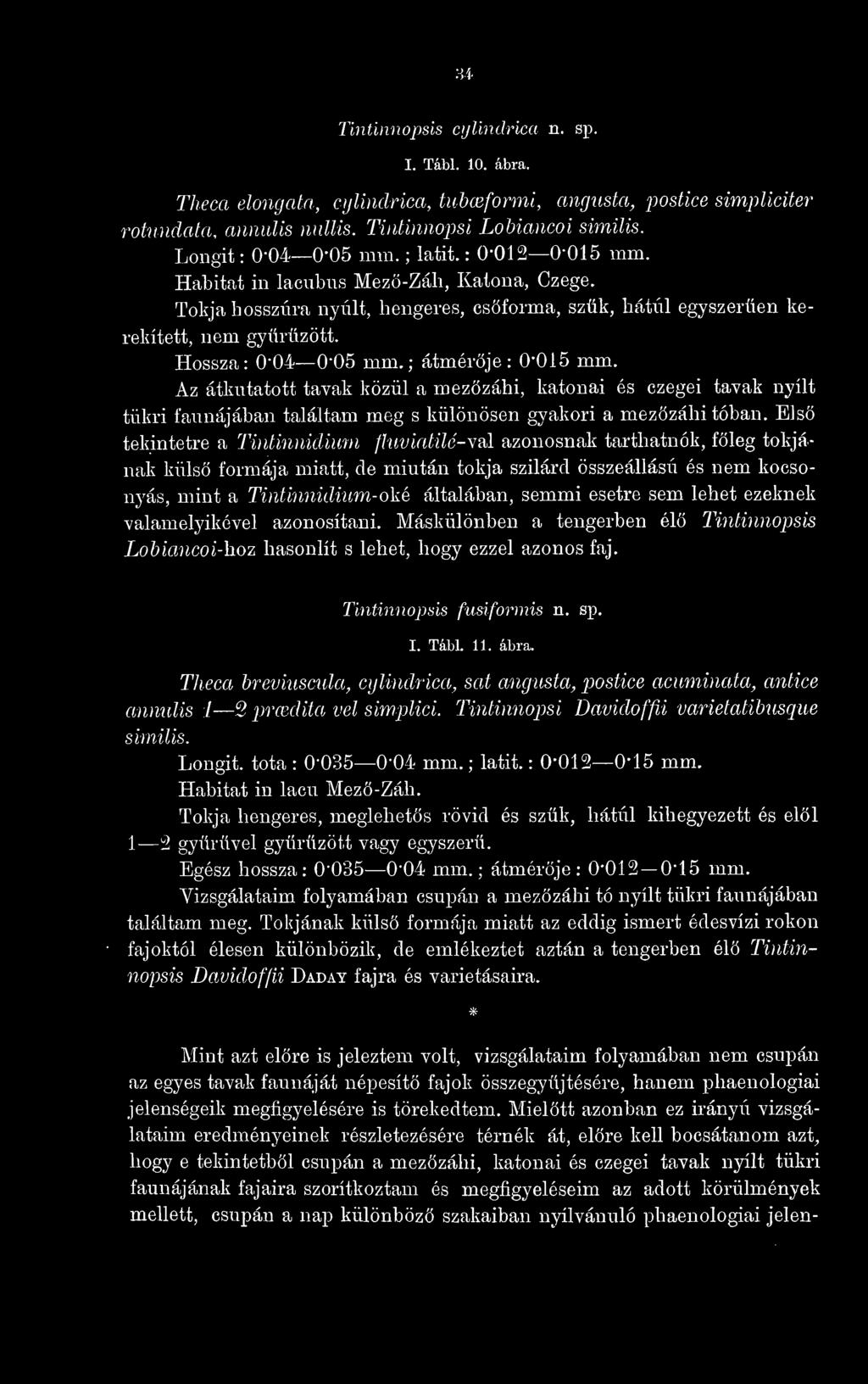 ; átmérje: 0*015 mm. Az átkutatott tavak közül a mezözáhi, katonai és czegei tavak nyílt tükri faunájában találtam meg s különösen gyakori a mezözáhi tóban.