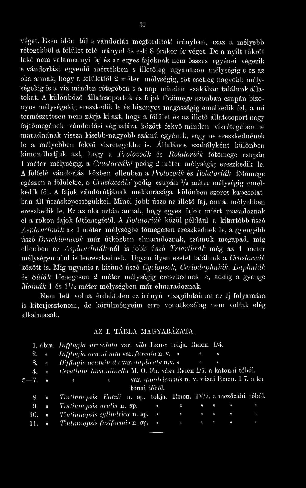 mélységig, st esetleg nagyobb mélységekig is a víz minden rétegében s a nap minden szakában találunk állatokat.