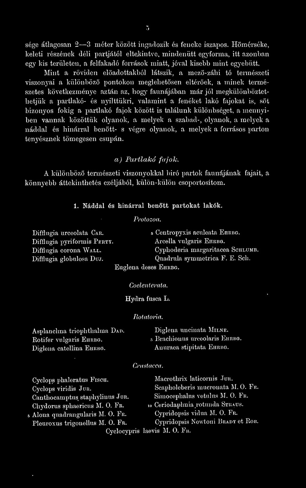 Mint a röviden eladottakból látszik, a mezö-zálii tó természeti viszonyai a különböz pontokon meglehetsen eltérek, a minek természetes következménye aztán az, hogy faunájában már jól
