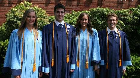 215782 At the Dallas Senior High School Class of 2011 commencement ceremony, from left: Meghan Gallis, valedictorian; Pierce Donovan, salutatorian; and Janelle Cyprich,