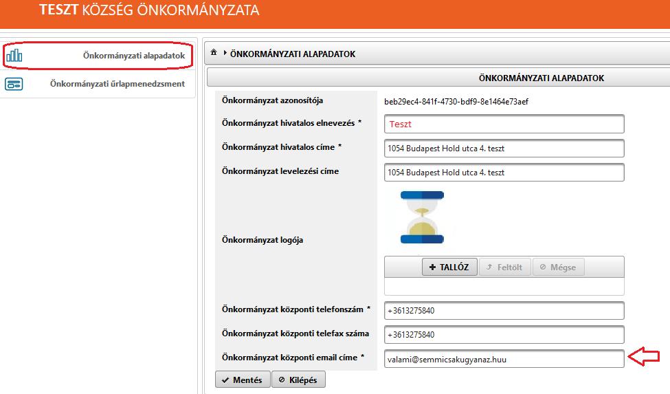 - Önkormányzat központi telefax száma - Önkormányzat központi email címe* Első publikációt megelőzően ellenőrizendők az alapadatok különös tekintettel az email címre.