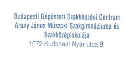 hely: az intézmény titkársága Az őrzéssel megbízott személy: iskolatitkár d) fejbélyegző (a bélyegző lenyomata) Használata: az intézmény válaszlevelein és a
