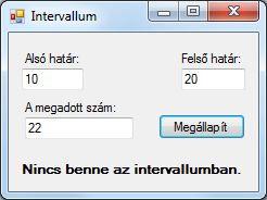 int r = int.parse(textbox1.text); double k; double t; if (radiobutton1.checked) k = 2 * r * Math.PI; t = r * r * Math.PI; label3.text = "A kör kerülete: " + k.tostring(); label4.