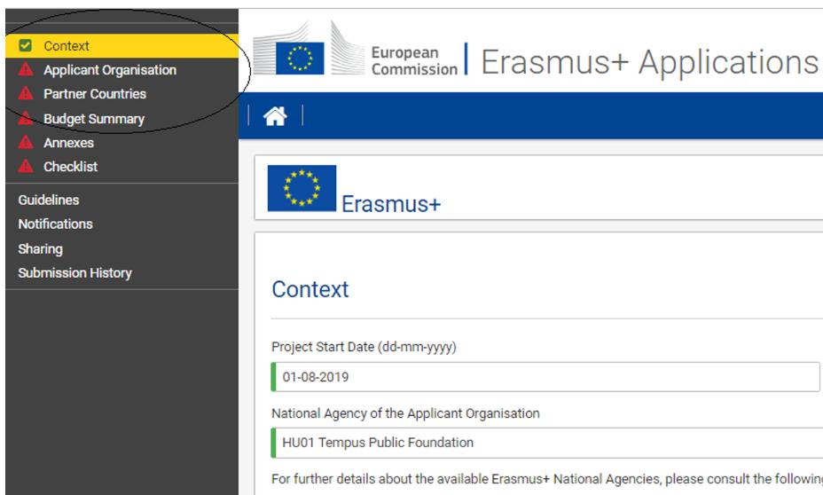 II. Pályázati folyamat Web e-form Ha egy szekció kitöltésével maradéktalanul végeztünk, akkor