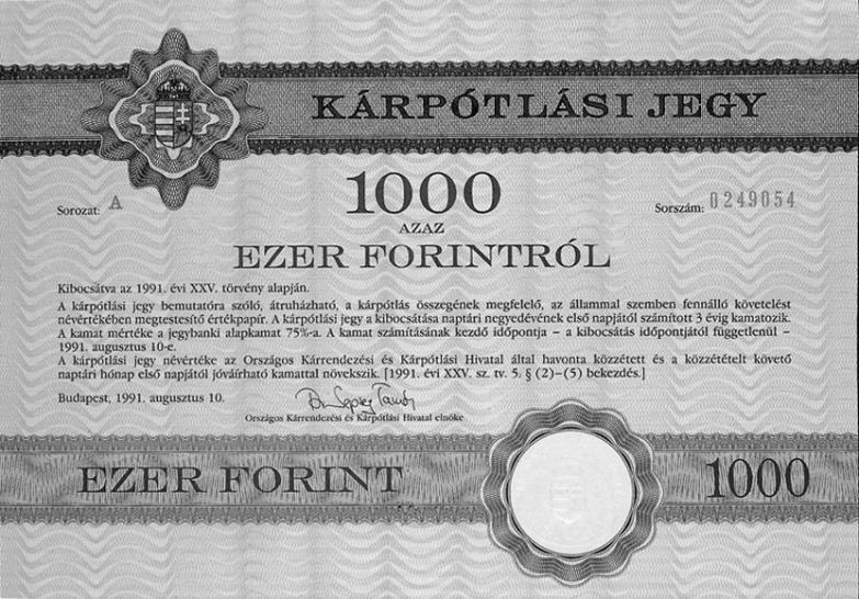 Kuláksorsok Makón és környékén 14. kép: Kárpótlási jegy 15.