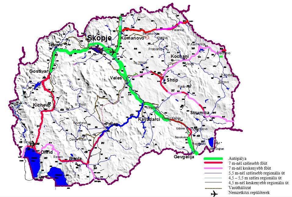 7. ábra Macedónia közlekedési hálózata Tabanovce Kriva Palanka Skopje Beljakovce Kratovo Kumanovo M.Kamenica Tetovo Probishtip Delchevo Kochani Sv.