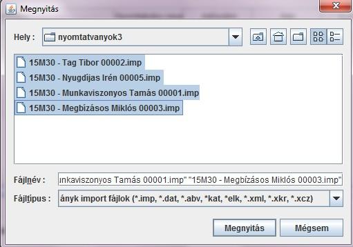 3.) A 'Megnyitás' gombra kattintva az alábbi képernyő jelenik meg: Ha bizonyos importfájlokat törölni akar a listából,